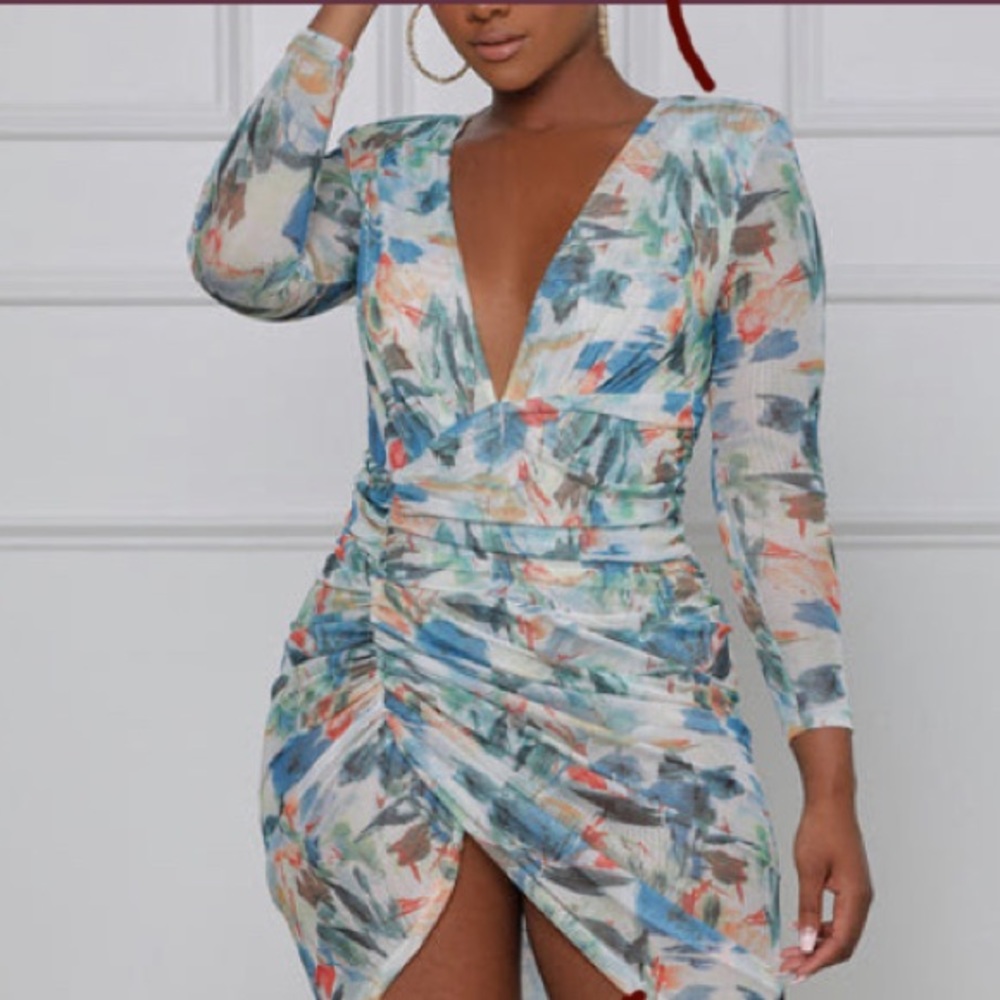 Watercolor Mesh Ruched Dress